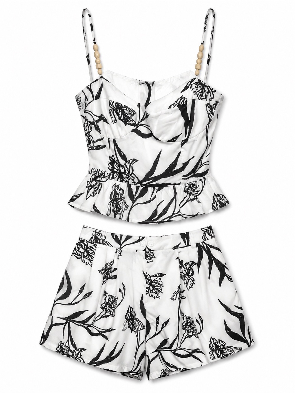 Commense Black and White Floral Bustier Set